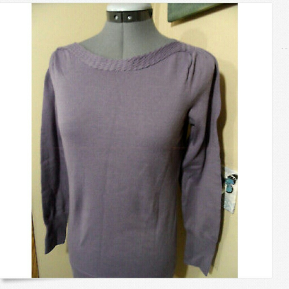 THE LIMITED Sweater Top PXS Lavender Boat neck Pullover adorned neck Long Sleeve